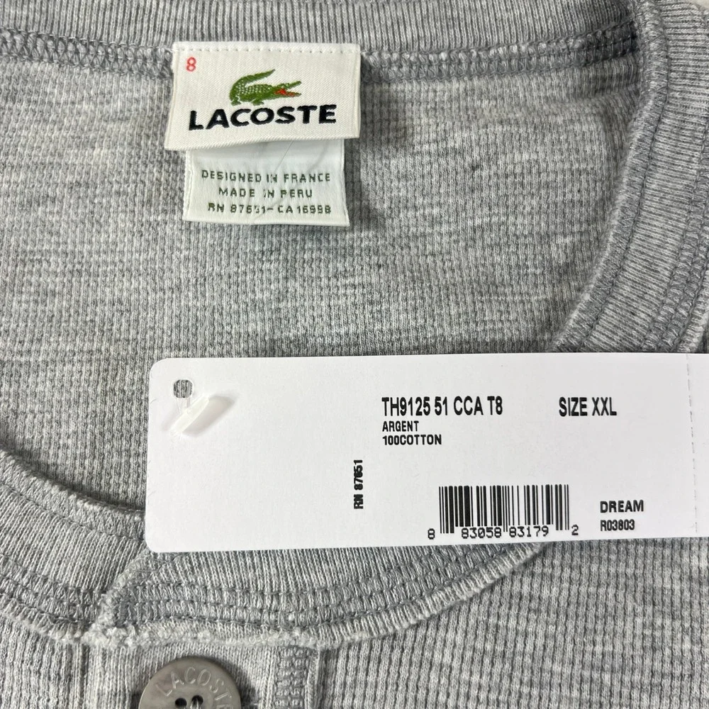Lacoste Henley Shirt Men's US Size 3XL (EU/2XL) Grey Waffle Knit Long Sleeve VTG